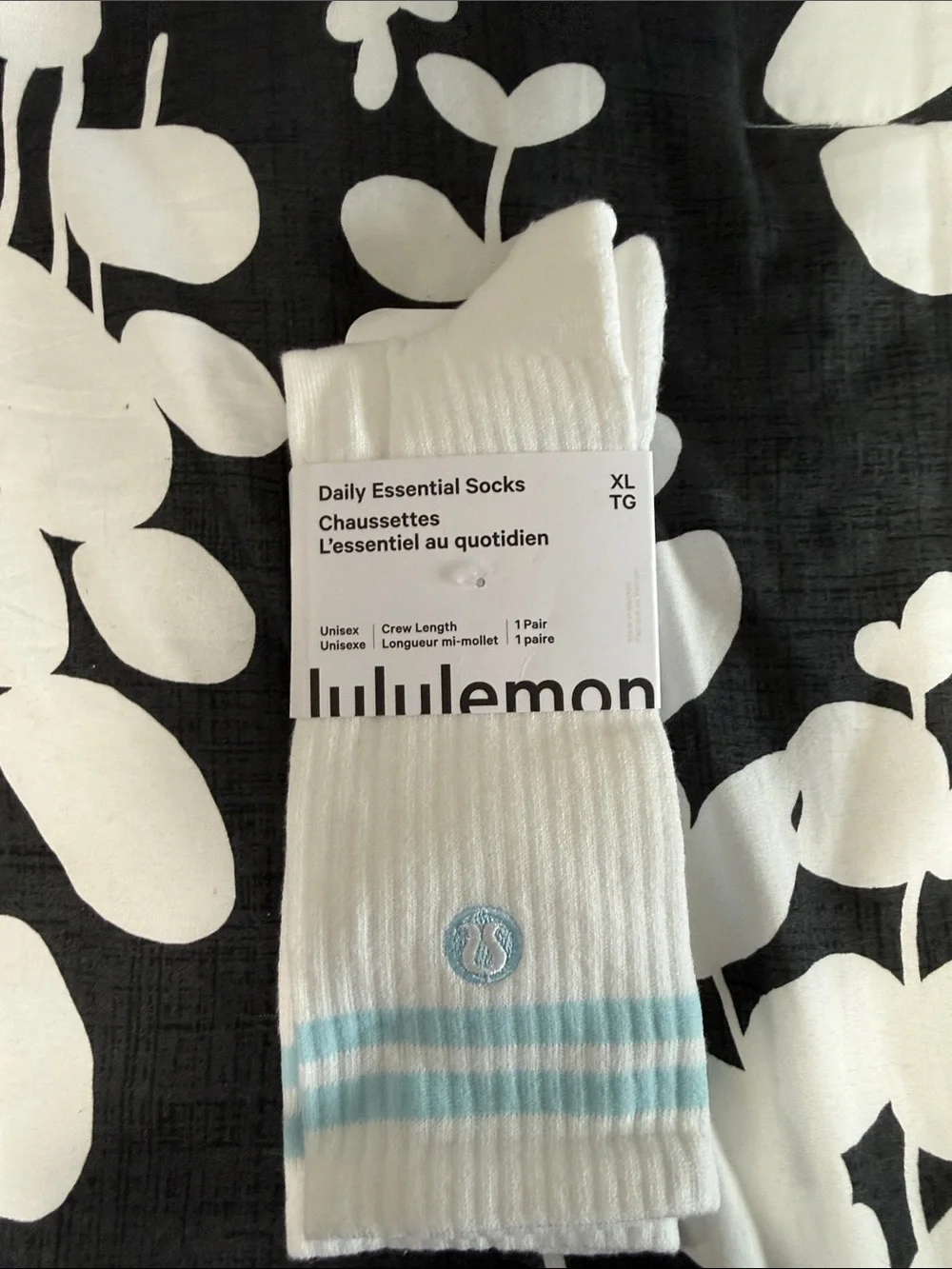 lululemon athletica White Crew Socks with Light Blue Stripes